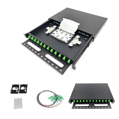 FYBOPTWU 12 Singlemode 12 Port SC-APC Rackmontage Gehäuse Box mit Pigtails & Kopplern, 12 Core LGX geladene Patchpanel-Box (Schubladentyp-Design) passend für 48,3 cm Racks Schränke von fyboptwu