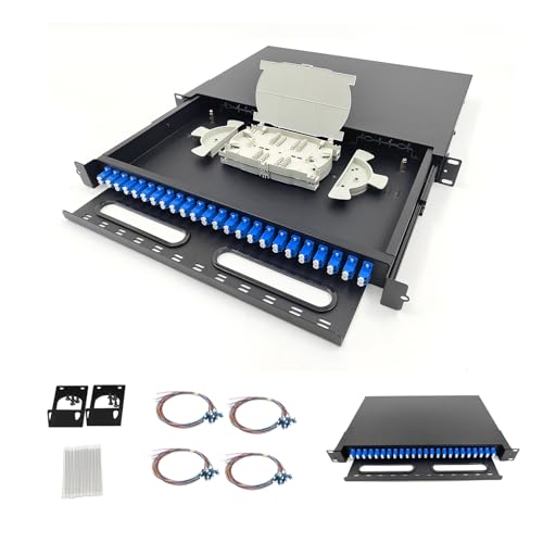 FYBOPTWU - 24 Duplex Singlemode 48 Port LC Rack Mount Gehäuse Box mit Pigtails & Kopplern, 48 Core LGX Patchpanel Box (Schubladentyp-Design) passend für 48,3 cm Racks Schränke von fyboptwu