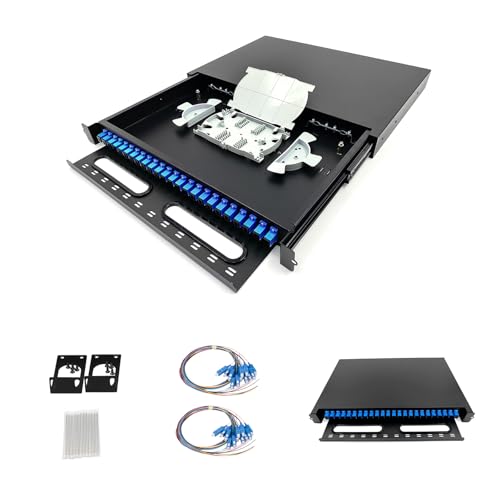 FYBOPTWU - 1 Packung 24 Singlemode 24 Port SC-UPC Glasfaser-Rack-Montagegehäuse mit Pigtails und Kopplern, 24 Core LGX geladene Patchpanel-Box (Schubladentyp-Design) passend für 48,3 cm Racks Schränke von fyboptwu