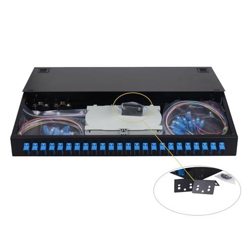 FYBOPTWU -24 Singlemode 24 Port SC-UPC Rack Mount Gehäuse Box & Spleißschalen Faserkabel Spool Kit (enthalten Pigtail & Koppler), 24 Core LGX Loaded Patch Panel Box passt für 19" Racks Schrank von fyboptwu