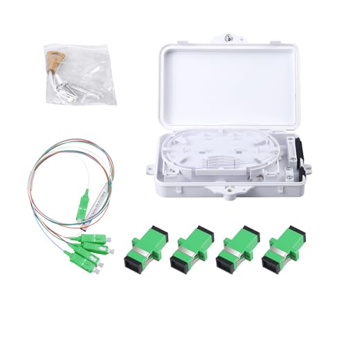 Fyboptwu - 4-adrige Glasfaser-Anschlusskasten, Glasfaser-Verteilergehäuse, FTTH-Glasfaser-Zubehör, 20,5 x 13,5 x 4 cm (mit 1 Stück 1 bis 4 SC/APC Stahlrohr-Splc-Splitter und Adapter Fyboptwu - 4-adrige Glasfaser-Anschlusskasten, Glasfaser-Verteilergehäuse, FTTH-Glasfaser-Zubehör, 20,5 x 13,5 x 4 cm (mit 1 Stück 1 bis 4 SC/APC Stahlrohr-Splc-Splitter und Adapter von fyboptwu