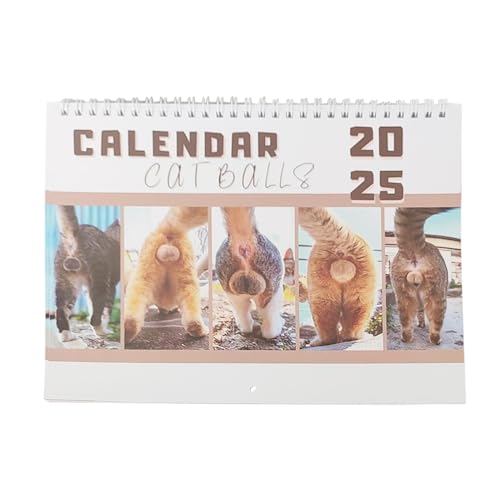 Katzenarschloch-Kalender 2025 –12-Monats-Katzenball-Kalender Mit Leerem Platz Für Notizen, Familien-Monatsplaner Mit Doppeldrahtbindung, Lustiger Katzenball-Wandkalender 2025 Für Zuhause, Wohnzimmer von gafdu
