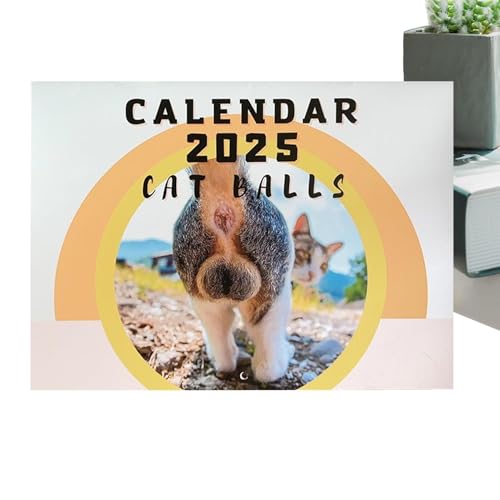 Katzenarschloch-Kalender 2025 –12-Monats-Katzenball-Kalender Mit Leerem Platz Für Notizen, Familien-Monatsplaner Mit Doppeldrahtbindung, Lustiger Katzenball-Wandkalender 2025 Für Zuhause, Wohnzimmer von gafdu