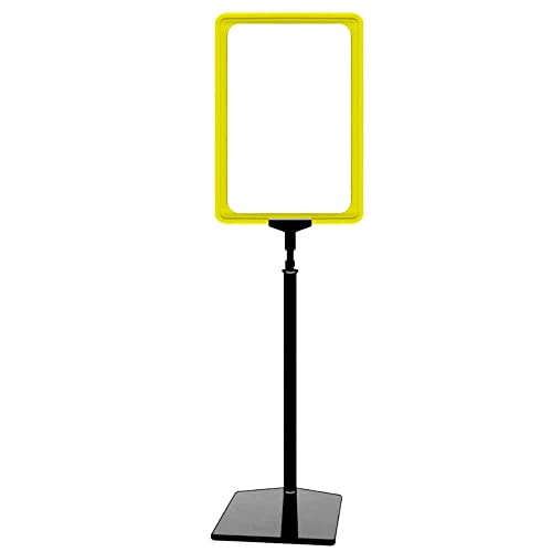 Plakatständer DIN A4 Rahmen gelb, Ständer Kunststoff schwarz, Teleskopständer mit Fuß eckig, Kundenstopper höhenverstellbar bis 68 cm, Aufsteller von gebar