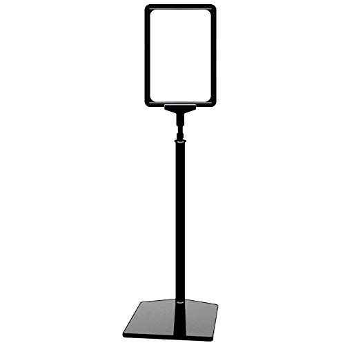 Plakatständer DIN A5 Rahmen schwarz, Ständer Kunststoff schwarz, Teleskopständer mit Fuß eckig und Stahleinlage, Kundenstopper höhenverstellbar bis 68 cm, Aufsteller von gebar
