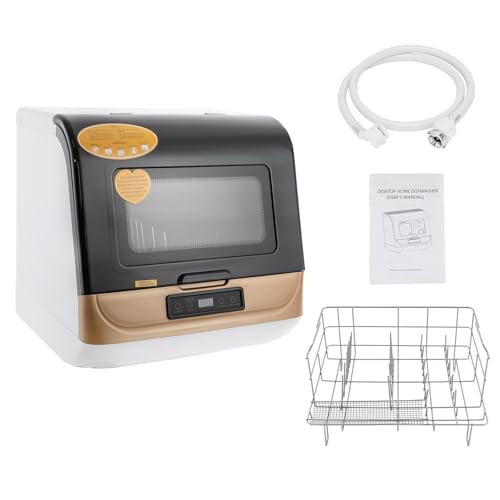 Mini-Geschirrspüler mit Touchdisplay • 6 Gedecke & 3 Programme • 800W Hochtemperatur-Spülung (Gold, 45x40cm) – Ideal für Küche/Wohnheim von gegeweeret