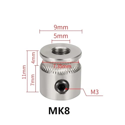 2 Stück MK8 MK7 Feeder Gear Bohrung 5 mm Extruder Riemenscheibe 1,75 mm 3,0 mm Filament 3D-Drucker Teile Extrusionsräder 5 mm Riemenscheiben (Color : MK8 Feeding Gear) von generic