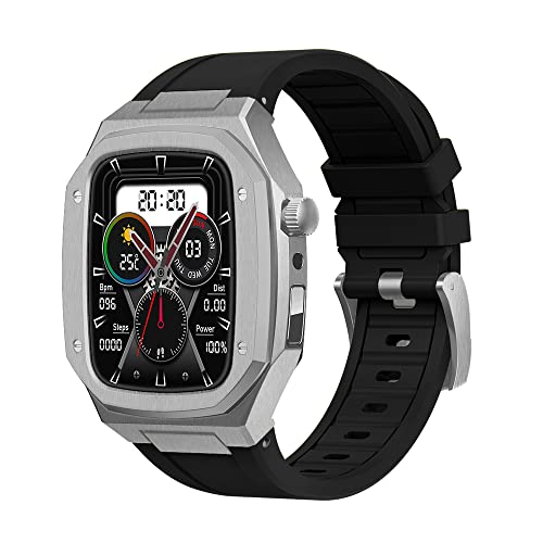 DAZE Robuste Schutzhülle mit Band, kompatibel mit Apple Watch Serie 8, 7, SE, 6, 5, 4, 44/45 mm, Metall-Schutzhülle mit G, Silber/Schwarz von generic