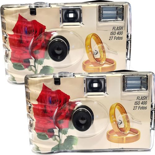 2X Photo PORST Einwegkamera Hochzeit Rosen + Ringe, 27 Aufnahmen (2er Pack, 35mm, Color, Automatisch) von generisch
