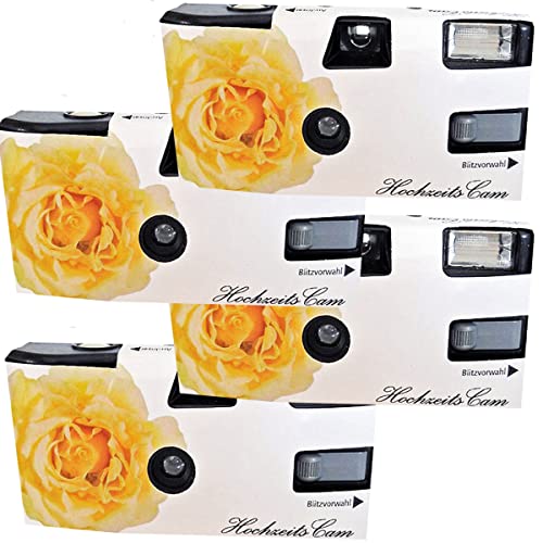 4X 1A Photo PORST Einwegkamera gelbe Hochzeitsrose, mit Blitz, Batterien und Film (4er Pack, je 27 Aufnahmen) von PHOTO PORST