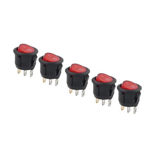 FSFYUK 5 stücke 3 pin AC 6A 250V/AC 10A 125V 2 Position Boot Rocker Beleuchtet Rot Lampe Schalter Auf Aus Snap Rund Kippschalter Hohe qualität materialien Schwarz & Rot von generisch