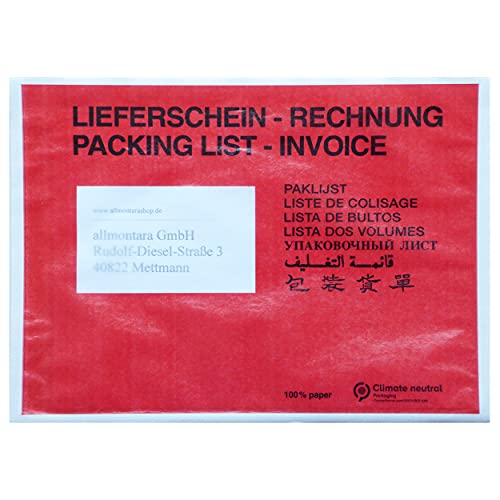 Lieferscheintasche aus Papier / 1.000 Stück Dokumententaschen zu 100% aus recyceltem Papier/mit transparentem Fenster/Lieferschein-Rechnung, Packing List-Invoice (Farblos, Grün, Rot, DIN C5) von generisch