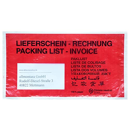 Lieferscheintasche aus Papier / 1.000 Stück Dokumententaschen zu 100% aus recyceltem Papier/mit transparentem Fenster/Lieferschein-Rechnung, Packing List-Invoice (Farblos, Grün, Rot, DIN lang) von generisch