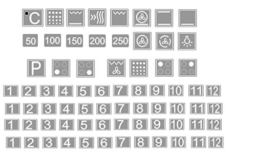 ein Set Herd Aufkleber E Herd Beschriftung Ofen Koch Schalter Zeichen, weiße Symbole auf hellgrauen Grund (R74/4) (10x10mm) von generisch