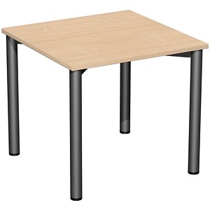 geramöbel Flex Schreibtisch buche, anthrazit quadratisch, 4-Fuß-Gestell grau 80,0 x 80,0 cm von geramöbel