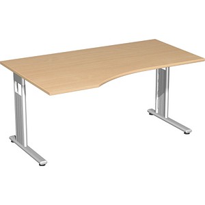 geramöbel Flex Schreibtisch buche L-Form, C-Fuß-Gestell silber 180,0 x 100,0 cm von geramöbel