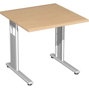 geramöbel Flex Schreibtisch buche quadratisch, C-Fuß-Gestell silber 80,0 x 80,0 cm von geramöbel