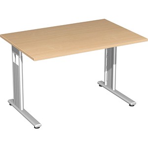 geramöbel Flex Schreibtisch buche rechteckig, C-Fuß-Gestell silber 120,0 x 80,0 cm von geramöbel