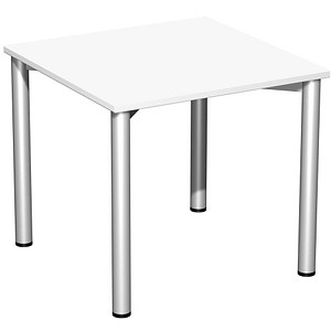 geramöbel Flex Schreibtisch weiß, silber quadratisch, 4-Fuß-Gestell silber 80,0 x 80,0 cm von geramöbel