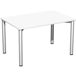 geramöbel Flex Schreibtisch weiß, silber rechteckig, 4-Fuß-Gestell silber 120,0 x 80,0 cm von geramöbel
