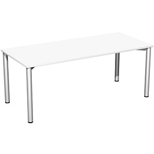 geramöbel Flex Schreibtisch weiß, silber rechteckig, 4-Fuß-Gestell silber 180,0 x 80,0 cm von geramöbel