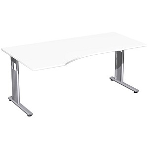 geramöbel Flex Schreibtisch weiß L-Form, C-Fuß-Gestell silber 180,0 x 100,0 cm von geramöbel