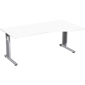 geramöbel Flex Schreibtisch weiß L-Form, C-Fuß-Gestell silber 180,0 x 100,0 cm von geramöbel