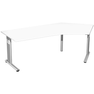 geramöbel Flex Schreibtisch weiß L-Form, C-Fuß-Gestell silber 216,6 x 113,0 cm von geramöbel