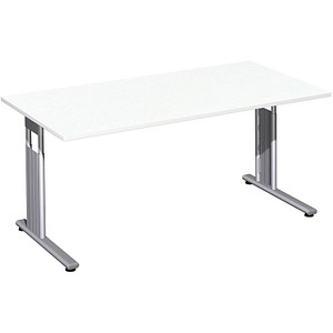 geramöbel Flex Schreibtisch weiß rechteckig, C-Fuß-Gestell silber 160,0 x 80,0 cm von geramöbel