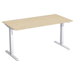 geramöbel Flex elektrisch höhenverstellbarer Schreibtisch ahorn rechteckig, T-Fuß-Gestell silber 160,0 x 80,0 cm von geramöbel