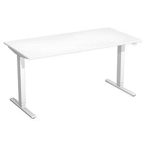 geramöbel Flex elektrisch höhenverstellbarer Schreibtisch weiß rechteckig, T-Fuß-Gestell silber 160,0 x 80,0 cm von geramöbel