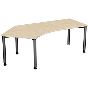 geramöbel Flex höhenverstellbarer Schreibtisch ahorn, anthrazit L-Form, 5-Fuß-Gestell grau 216,6 x 113,0 cm von geramöbel