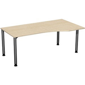 geramöbel Flex höhenverstellbarer Schreibtisch ahorn, anthrazit Trapezform, 4-Fuß-Gestell grau 180,0 x 80,0/100,0 cm von geramöbel