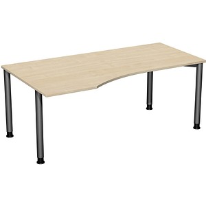 geramöbel Flex höhenverstellbarer Schreibtisch ahorn, anthrazit Trapezform, 4-Fuß-Gestell grau 180,0 x 80,0/100,0 cm von geramöbel