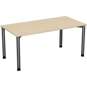 geramöbel Flex höhenverstellbarer Schreibtisch ahorn, anthrazit rechteckig, 4-Fuß-Gestell grau 160,0 x 80,0 cm von geramöbel