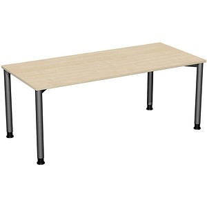 geramöbel Flex höhenverstellbarer Schreibtisch ahorn, anthrazit rechteckig, 4-Fuß-Gestell grau 180,0 x 80,0 cm von geramöbel
