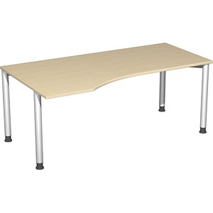 geramöbel Flex höhenverstellbarer Schreibtisch ahorn, silber Trapezform, 4-Fuß-Gestell ahorn 180,0 x 80,0/100,0 cm von geramöbel