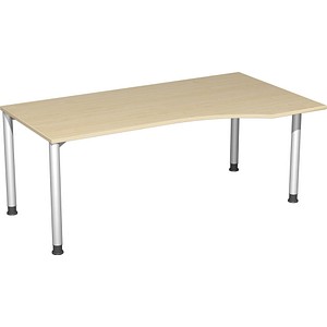 geramöbel Flex höhenverstellbarer Schreibtisch ahorn, silber Trapezform, 4-Fuß-Gestell silber 180,0 x 80,0/100,0 cm von geramöbel