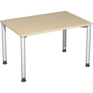 geramöbel Flex höhenverstellbarer Schreibtisch ahorn, silber rechteckig, 4-Fuß-Gestell silber 120,0 x 80,0 cm von geramöbel