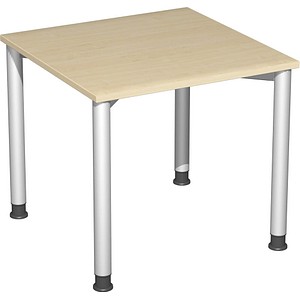 geramöbel Flex höhenverstellbarer Schreibtisch ahorn, silber rechteckig, 4-Fuß-Gestell silber 80,0 x 80,0 cm von geramöbel