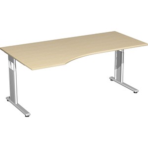 geramöbel Flex höhenverstellbarer Schreibtisch ahorn Trapezform, C-Fuß-Gestell silber 180,0 x 80,0/100,0 cm von geramöbel