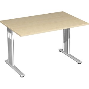 geramöbel Flex höhenverstellbarer Schreibtisch ahorn rechteckig, C-Fuß-Gestell silber 120,0 x 80,0 cm von geramöbel