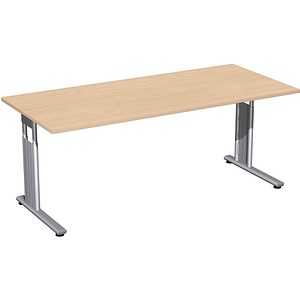 geramöbel Flex höhenverstellbarer Schreibtisch ahorn rechteckig, C-Fuß-Gestell silber 180,0 x 80,0 cm von geramöbel