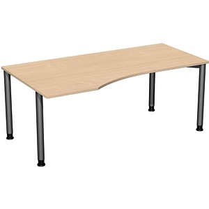 geramöbel Flex höhenverstellbarer Schreibtisch buche, anthrazit Trapezform, 4-Fuß-Gestell grau 180,0 x 80,0/100,0 cm von geramöbel