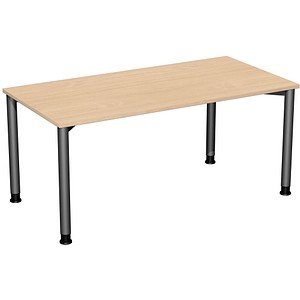 geramöbel Flex höhenverstellbarer Schreibtisch buche, anthrazit rechteckig, 4-Fuß-Gestell grau 160,0 x 80,0 cm von geramöbel