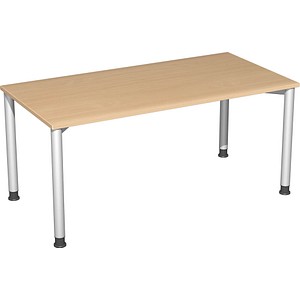 geramöbel Flex höhenverstellbarer Schreibtisch buche, silber rechteckig, 4-Fuß-Gestell silber 160,0 x 80,0 cm von geramöbel