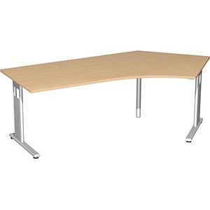 geramöbel Flex höhenverstellbarer Schreibtisch buche L-Form, C-Fuß-Gestell silber 216,6 x 113,0 cm von geramöbel