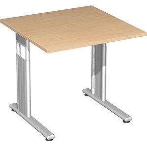 geramöbel Flex höhenverstellbarer Schreibtisch buche quadratisch, C-Fuß-Gestell silber 80,0 x 80,0 cm von geramöbel