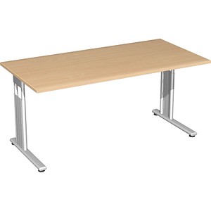 geramöbel Flex höhenverstellbarer Schreibtisch buche rechteckig, C-Fuß-Gestell silber 160,0 x 80,0 cm von geramöbel