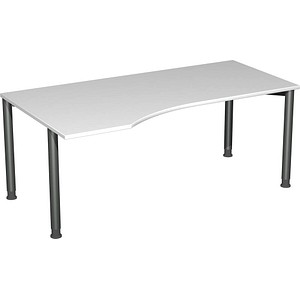 geramöbel Flex höhenverstellbarer Schreibtisch lichtgrau, anthrazit Trapezform, 4-Fuß-Gestell grau 180,0 x 80,0/100,0 cm von geramöbel